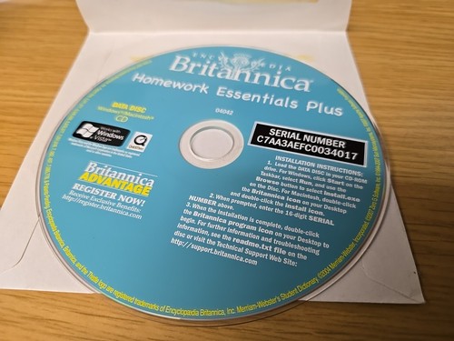 Encyclopedia Britannica Homework Essentials  Plus CD-Data Disc-Win/Mac-04042 NEW - Picture 1 of 4