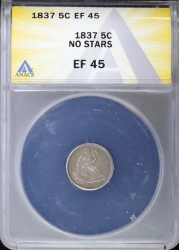 1837 H10C Seated Liberty Half Dime ANACS EF 45 | No Stars - Small Date 5c