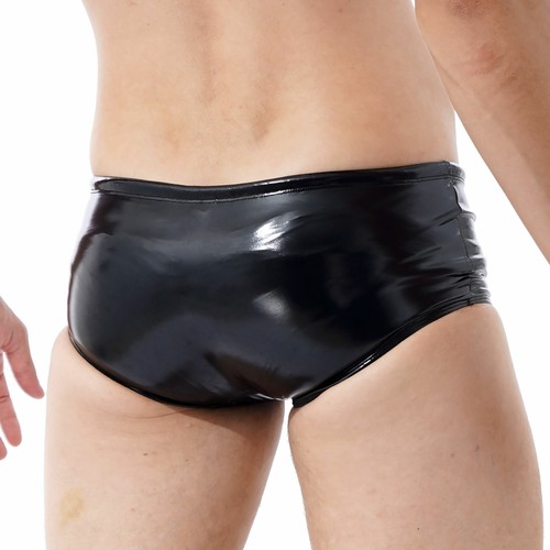 Wet Look Mens Patent Leather Boxer Shorts Swimming Drawstring Trunks Clubwear - Picture 7 of 13