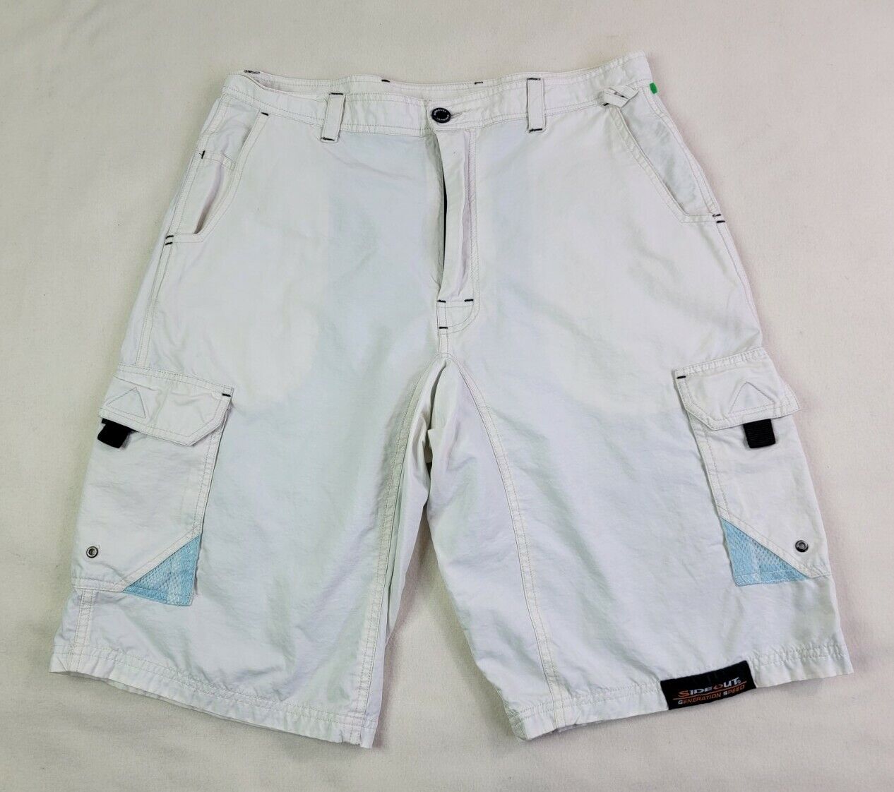 Vintage Sideout Mens Hybrid Shorts Size 34 White Flap Pockets 90s 
