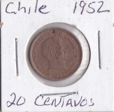 1952 Chile 20 Centavos Holed