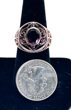 Sterling Silver 925 Garnet Red Stone Size 7.5 Ring R1022