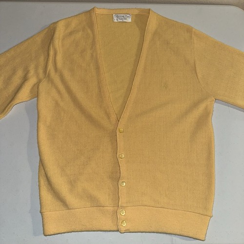 Vintage Christian Dior Cardigan Sweater Size Large Yellow Made In USA - Picture 3 of 16