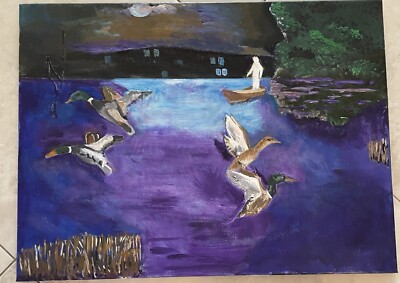 Man Scares Them Away By B.Katz - Original Acrylic On Canvas - Unframed 18x24 