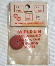 Vintage Weldun Engineering Slot Car 5-40 Threads Spur Gear 46 Tooth 64 Pitch NOS