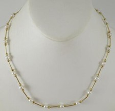 14K yellow gold ladies 18" cultured pearl bead station necklace Mexico 6g