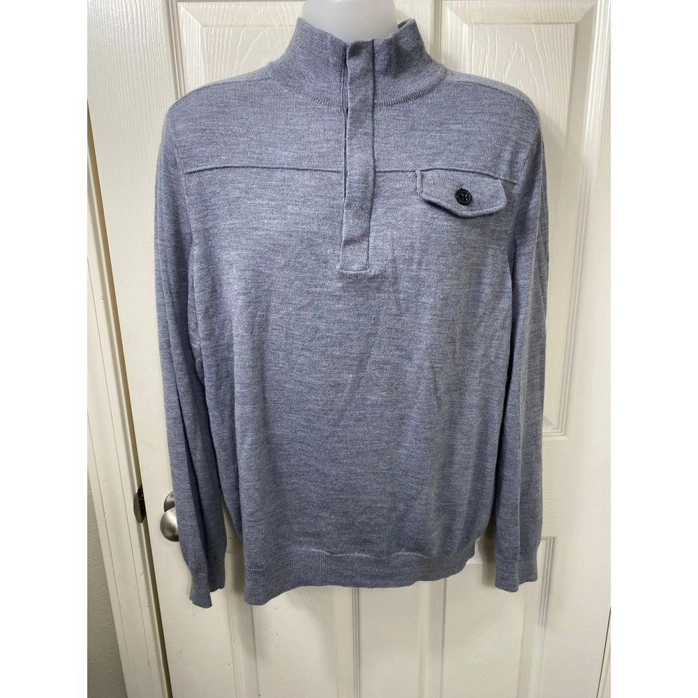 Banana Republic Gray Merino Wool 1/4 Zip and Button Detail Pullover Sweater L