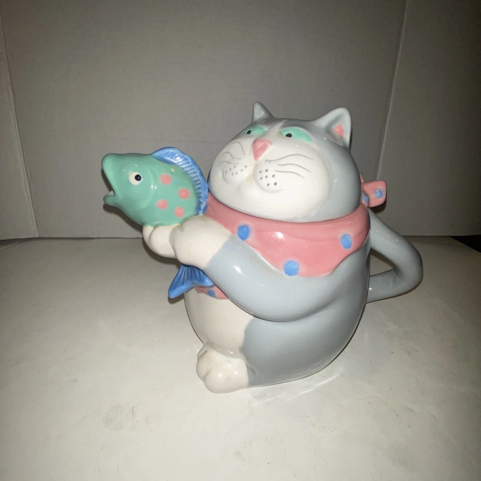 FITZ & FLOYD CAT 1987 de colección con figura de tetera de cerámica de pescado Foto 2 de 4