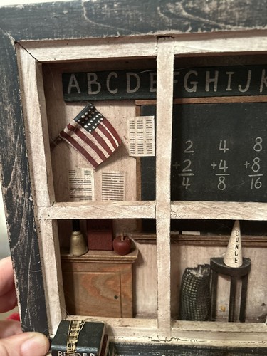 Shadow Box Country School House Wood Vintage Handmade; American Flag, Chalkboard - Picture 2 of 4