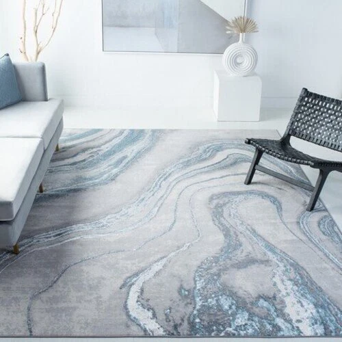 Contemporary Modern Abstract Gray Blue Polyester Area Rug **FREE SHIPPING** - Picture 3 of 25
