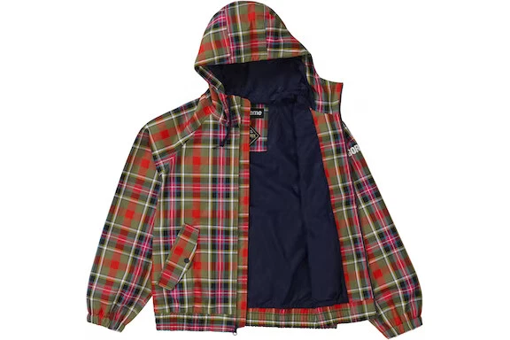 Supreme SS19 GORE-TEX Hooded Harrington Jacket box logo OLIVE PLAID XLarge XL