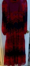 Maison Tara Women’s Purple Red Floral Round Neck Balloon Sleeve Midi Dress 14