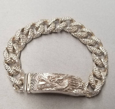 Sterling Silver 70.1g Tibetan Dragon Statue Bracelet 8.5''