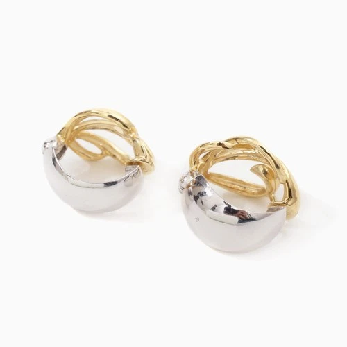 Solid 18K Yellow Gold and 14K White Gold Pierring Mini Hinged Clip-On Earrings - Image 4 of 4