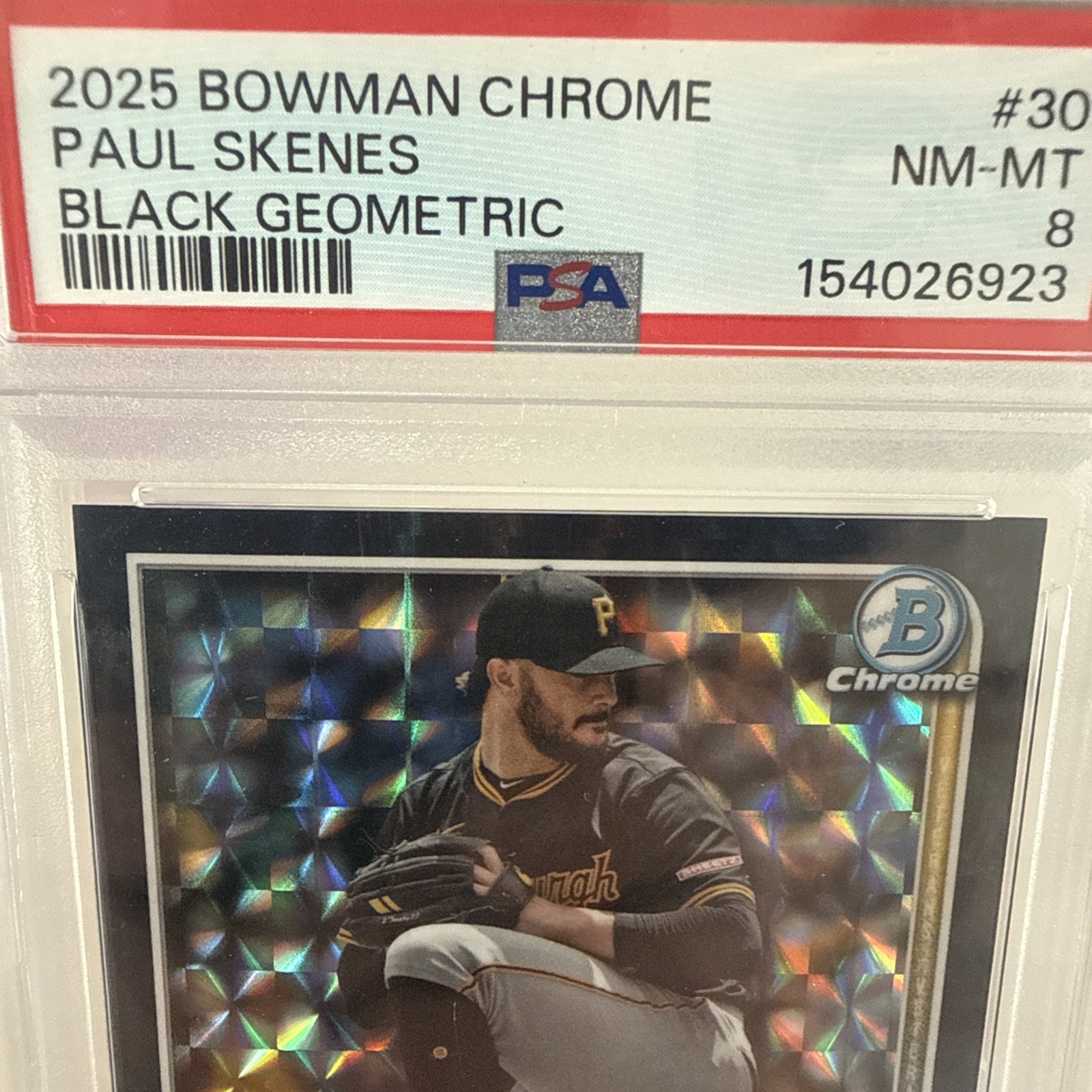 2025 Bowman Chrome #30 Paul Skenes Black Geometric # 5/10 view 4