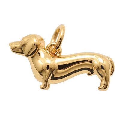 Solid 3D Dachshund Sausage Dog Pendant Charm 18K Gold Plated Pet Animal Lover