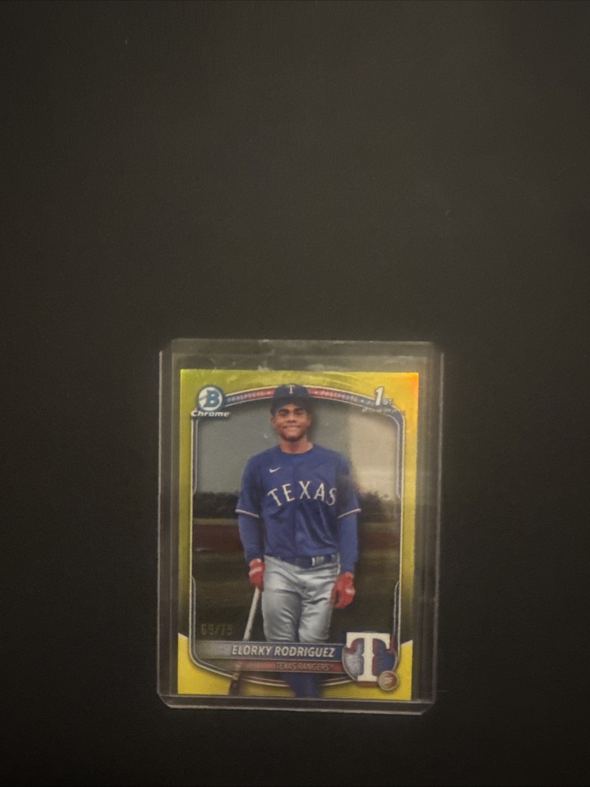 2025 Bowman Chrome Yellow #BCP-186 Elorky Rodriguez 1st Bowman /75 Rangers