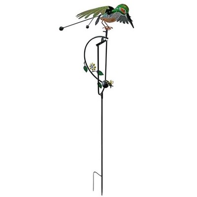 Continental Art Center 21074 Metal Rustic Green Hummingbird Wind Sculpture Ba...