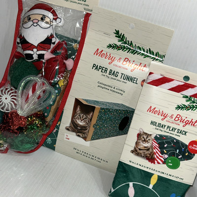 Merry & Bright Christmas Cat Play Sack Paper Bag Tunnel Stocking Stuffers S/102b