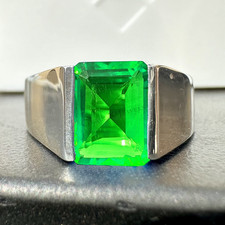 Emerald Men's Ring 925 Sterling Silver Handmade Gemstone Jewelry Gift for Men's