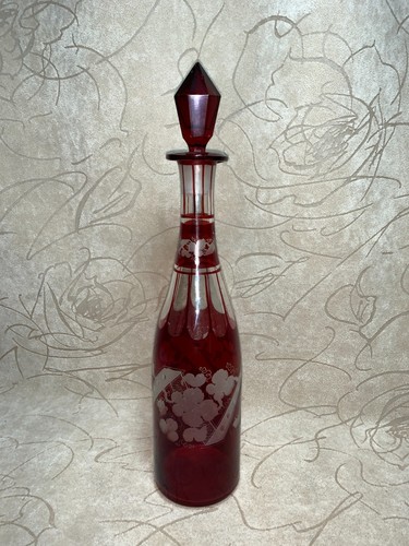 Antique Egermann Bohemian Czech Ruby to Clear Glass Castle Tower Decanter - Picture 6 of 12