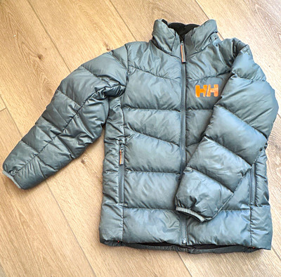 Helly Hansen Boys Gray Down Puffer Jacket Size 12, Zip Pockets