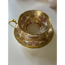 John aynsley Tea Cup And Saucer 7989 Vtg Pink Gold Gray Petite
