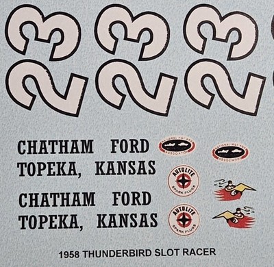 Repro 1/24 Monogram 1958 Thunderbird Slot Racer (#23) Decal Set