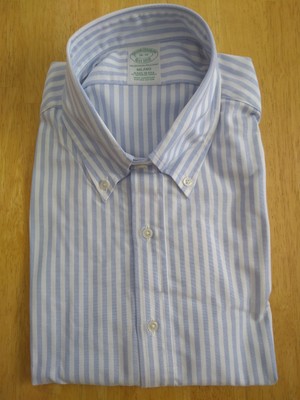 NWOT Brooks Brothers Light Blue Stripe Button Down 16-31 Milano Fit MSRP $140