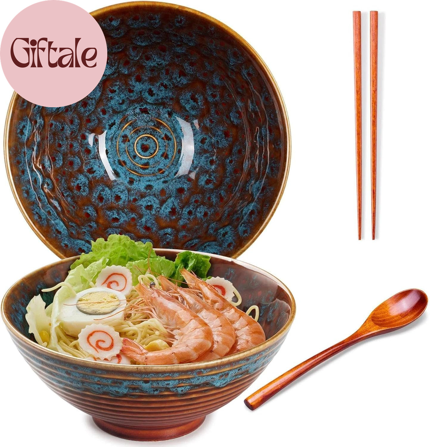Cuencos de cerámica para ramen - 40 oz - 20 cm - con cuchara y palillos para sopa de ramen Ph
