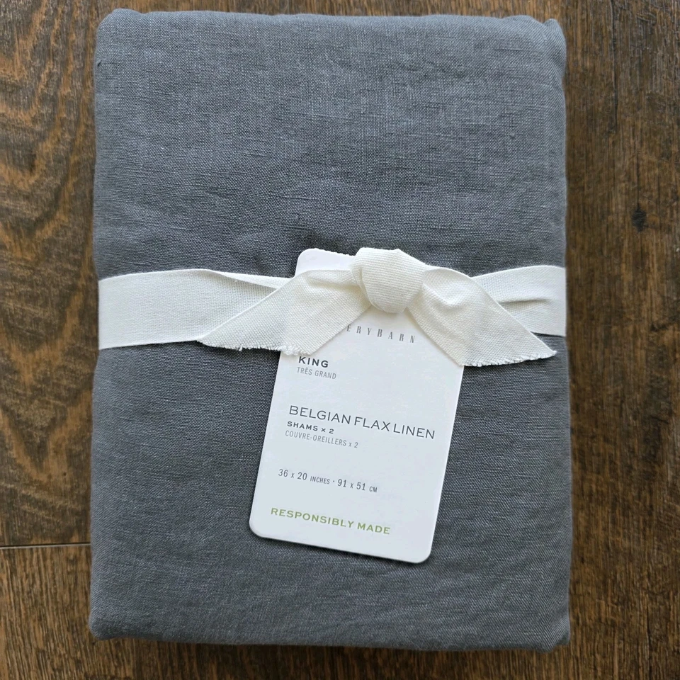 Pottery Barn бельгийский лен KING набор из 2 наволочек древесный уголь новый - Изображение 2 из 4
