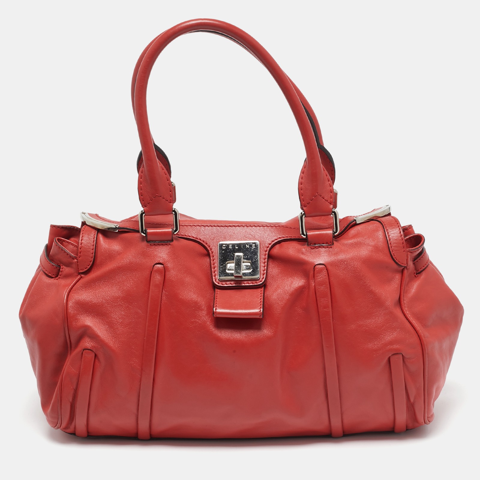 Celine Red Leather Turnlock Flap Satchel