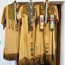 Lot of Three Camp Fire Girl & Leader Dresses Vintage 1930-40s Beading Headbands
