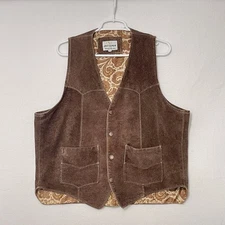 Simco Supreme Genuine Leather Vest Mens Size 46 Brown 4 Snaps Paisley Lined USA