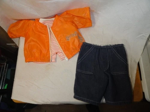 VINTAGE  CABBAGE PATCH KIDS 3 PIECE OUTFIT - JEANS SHIRT JACKET ORANGE W/ZIPPER