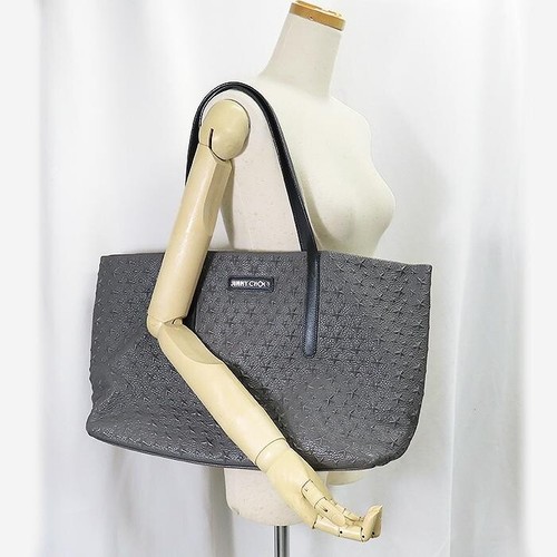 Jimmy Choo Pimlico Tote Bag Leather Gray Women Business 2Way Star Embossed