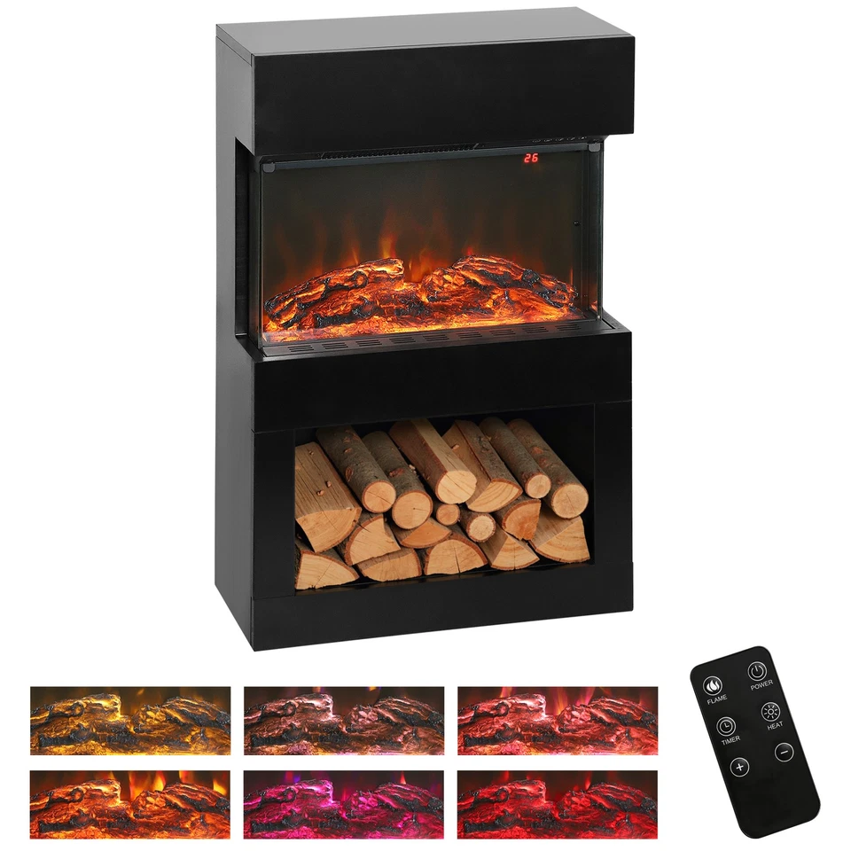 HOMCOM Camino Elettrico con Effetto Fiamma Colorata 1000W/2000W e Telecomando