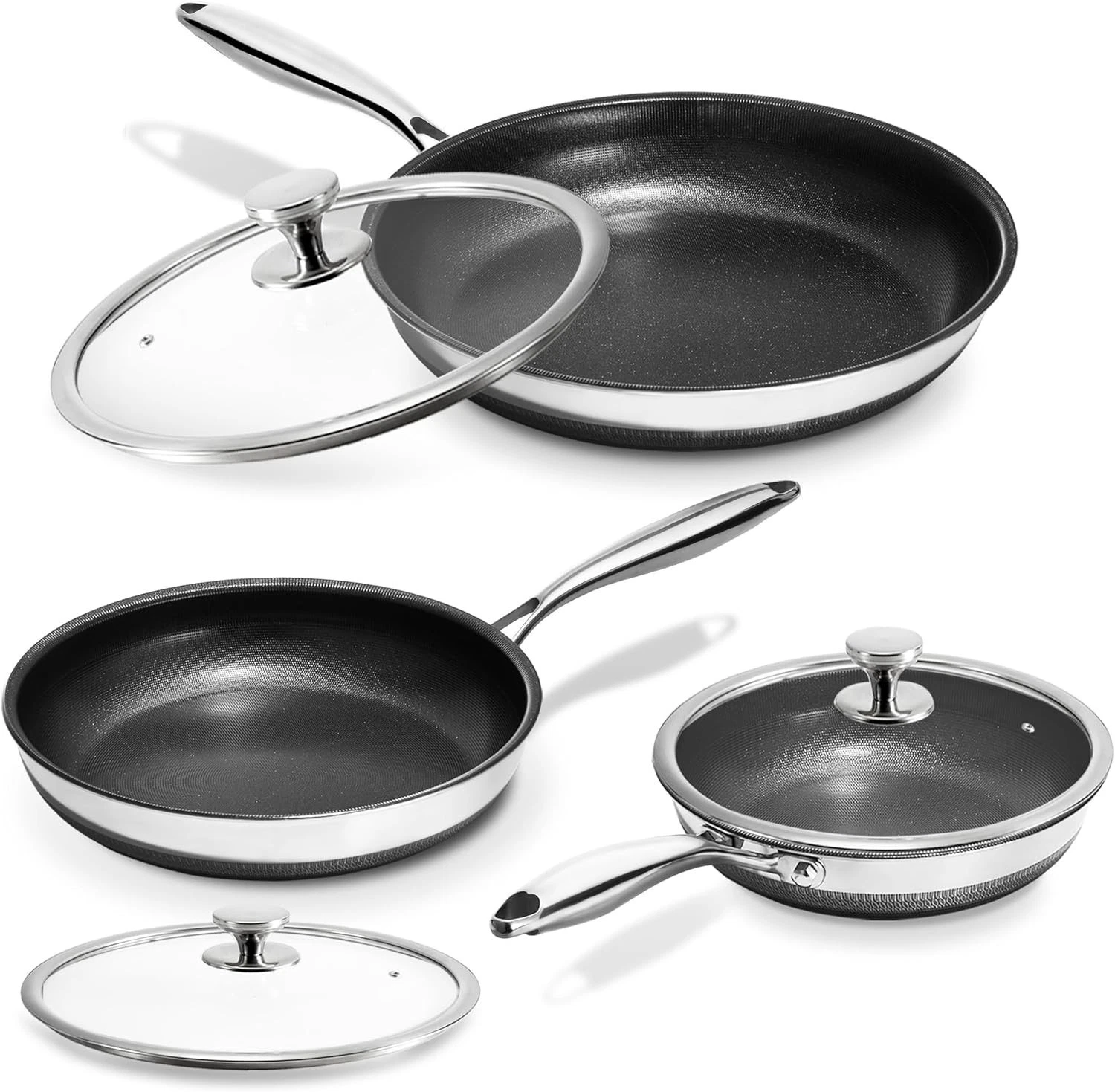 Nonstick Frying Pans with Lids, 8", 10", 12" Titanium Ceramic Tri-Ply Stainless
Opens in a new windo