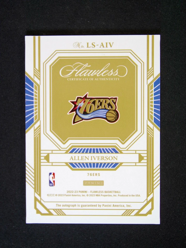 2022-23 Panini Flawless Allen Iverson Legendary Scripts Auto Gold /10 - Image 2 of 2