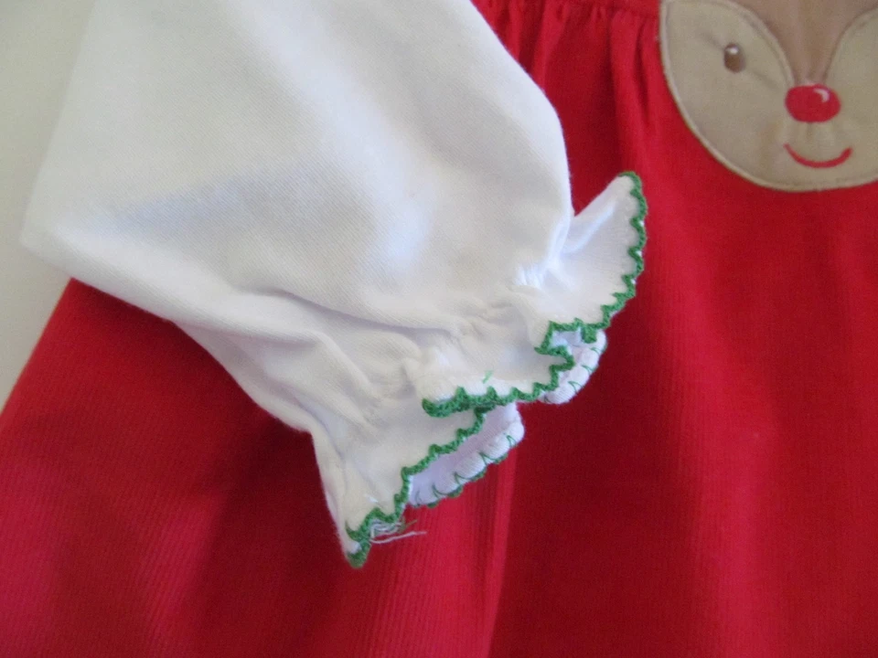 NWT Petit Ami Boutique Baby Girl Dress Set 18 Mo Red Corduroy Christmas Reindeer - Image 4 of 4