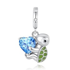 925 Sterling Silver Charms fit Bracelets Necklaces Blue Murano Glass Turtle Dang