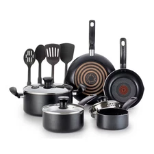 T-fal 12pc Simply Cook Nonstick Cookware Set Charcoal Black: Kitchen Pan &