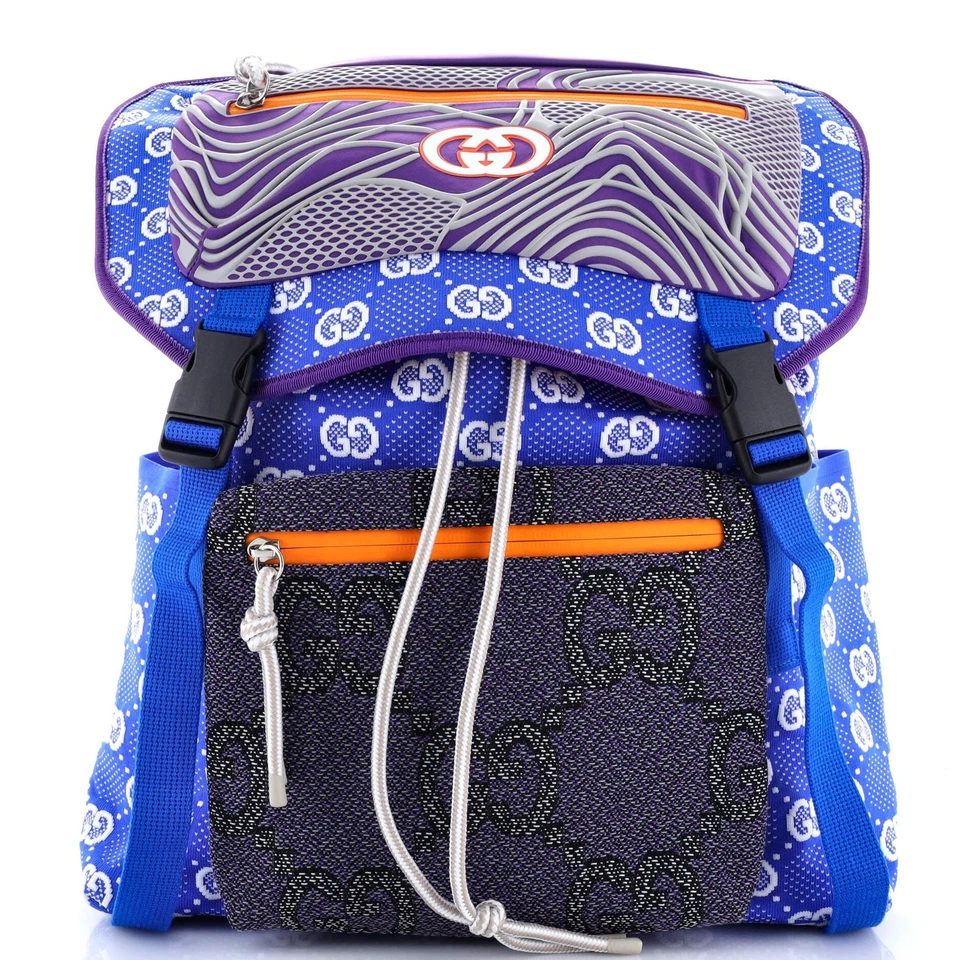 古驰镶板双扣背包 GG 提花尼龙橡胶大号