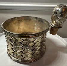 Vintage Godinger Silver Plated Wine Bottle Holder Coaster w/Stopper Weave Patter