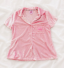 Juicy Couture Women s Pajama Top Pink Solid Velour Button-Front Pocket L