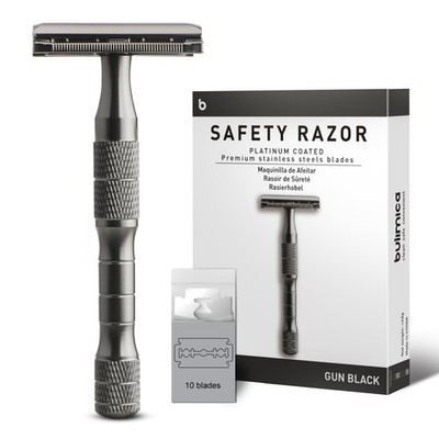 Gun Black Safety Razor, Single Blade Razors for Men, with 10 Platinum Coated