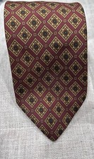 Brooks Brothers Makers Silk Tie Burgundy Gold Medallion Geometric Wide 4" USA