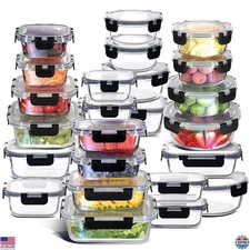 Nestl 48-Piece Set: 24 Airtight Glass Food Storage Containers, Freezer Safe