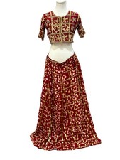 Indian Heavy Wedding Red Georgette Hand Embroidered Beaded Lehenga 2 Piece Set
