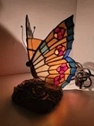 Vintage Quoizel Tiffany Style Butterfly Accent Lamp Stained Glass Rose Base